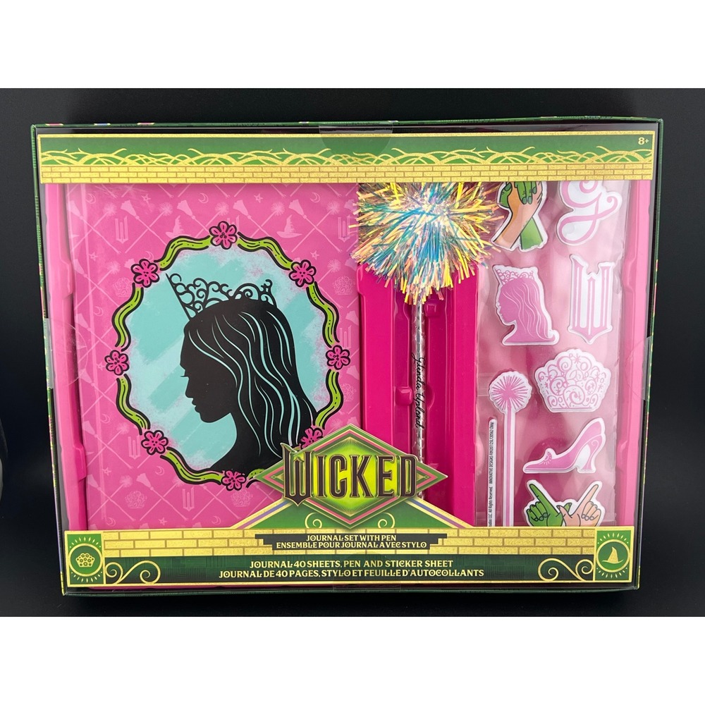 Wicked Movie Journal Set‎ with Pen and Puffy Sticker Sheet Glinda Pink Green NEW